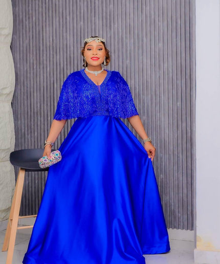 Fancy Embellished Cape A-Line Gown | Mother of The Bride Anniversary Celebration Birthday Photoshoot Party
