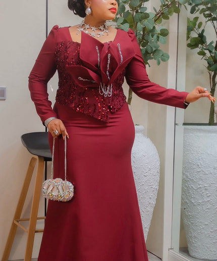 Dramatic Brown 3D Floral Applique Embellished Mermaid Dress Formal Evening Gown for Black Tie Attire Wedding Guest Mother of The Bride Photoshoot Anniversary Gala Cocktail Birthday Party