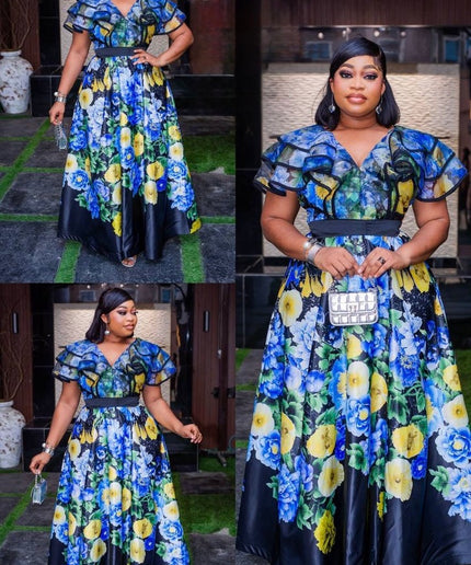 Floral Flare Sleeve Maxi Dress for Wedding Birthday Party Cocktail