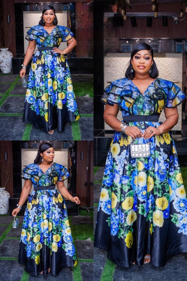 Floral Ruffle Sleeve Maxi Dress