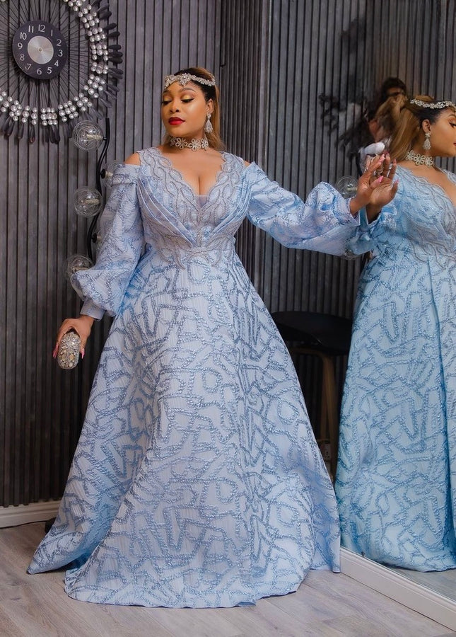 Red Metallic Brocade Cold Shoulder Embellished A-Line Christmas Gown - Bridal Photoshoot Mother of The Groom or Bride