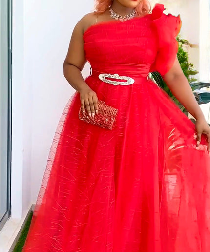 One Shoulder A-Line Gown Mother of The Bride Curvy, Summer Wedding Guest Maxi Dress, Birthday Photoshoot Bridal Reception Gala Ball Gown