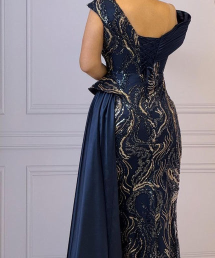 Off-The-Shoulder Sequin Side Drape Maxi Dress | Wedding Guest Bridal Photoshoot Mother of The Bride Birthday Celebration