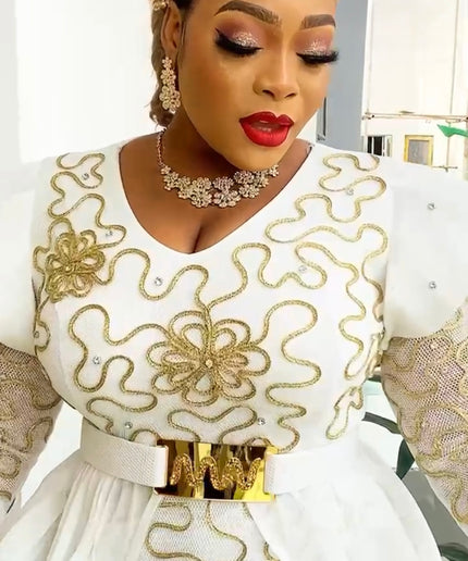 Gold Embroidered Overskirt Midi Dress Mother of The Bride Attire Wedding Guest Outfit Birthday Dinner Photoshoot Cocktail