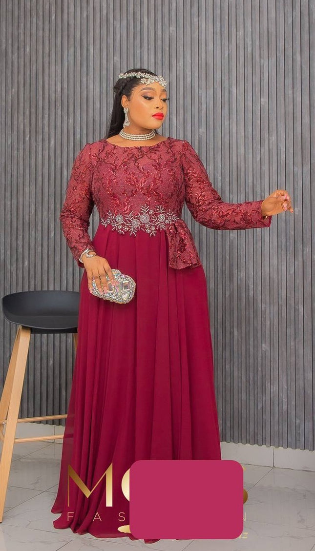 Applique Embellished Pleated Gown | Wedding Guest Birthday Party Celebrant