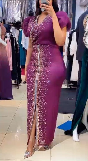 Embellished Rhinestone Slit Maxi Dress | 7 Colors