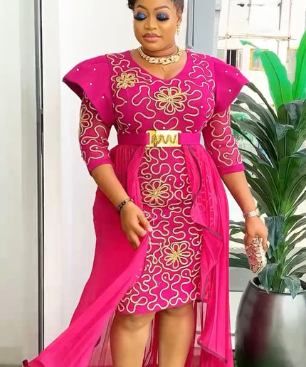 Gold Embroidered Overskirt Midi Dress Mother of The Bride Attire Wedding Guest Outfit Birthday Dinner Photoshoot Cocktail