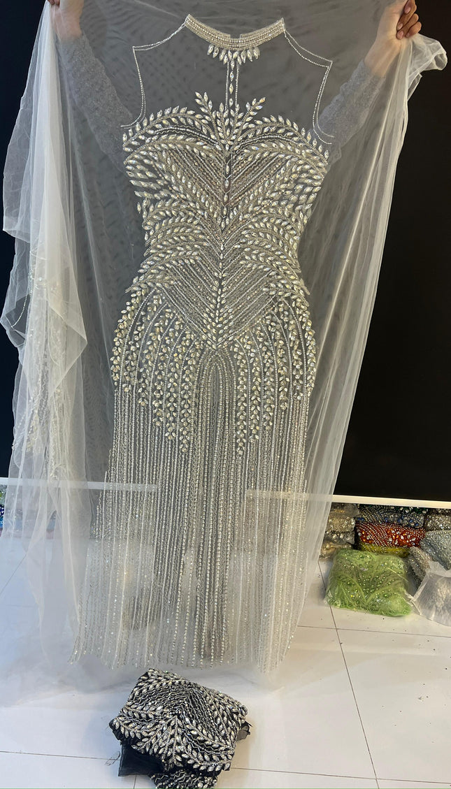 Swarovski Crystal Hand Beaded Panel Dress | Wedding Prom Birthday Celebrant Party Dressmaking