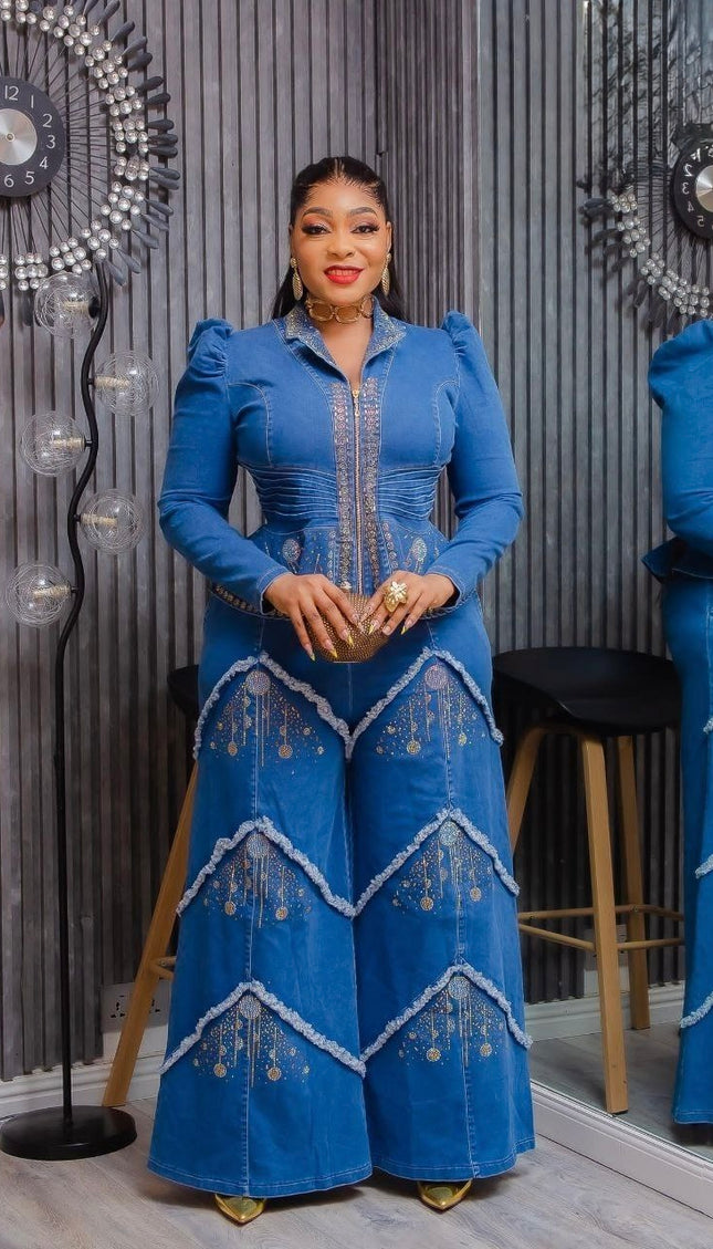 Blue Denim & Diamonds 2-Piece Set, Birthday Photoshoot Outfit Dinner Casual Party Wear