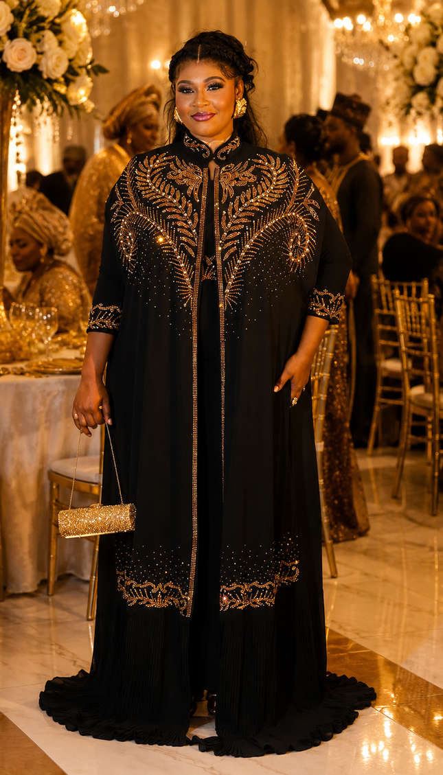 Black Embellished Pleated Kaftan Dress for Mother of The Bride Formal Occasion Birthday Party Outfit Wedding Guest