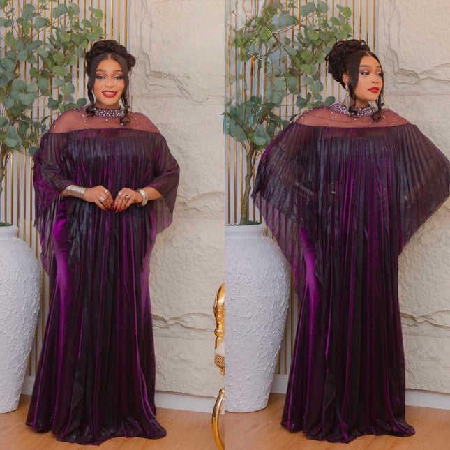 Purple Embellished Pleated Kaftan Asymmetrical Dress: Wedding Guest Attire, Mother of The Bride Outfit Graduation Cocktail Birthday Party