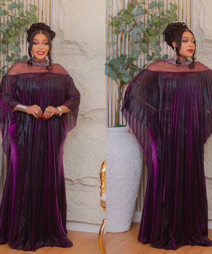 Purple Embellished Pleated Kaftan Asymmetrical Dress: Wedding Guest Attire, Mother of The Bride Outfit Graduation Cocktail Birthday Party