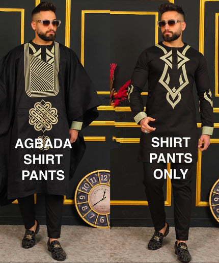 African Men's Clothing Agbada Shirt Pants Embroidery