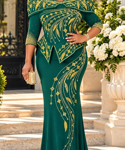 Black Rhinestone Structured Shoulder Maxi Dress for Party Wedding Guest Church Gala Holiday Cocktail Reception Plus Size