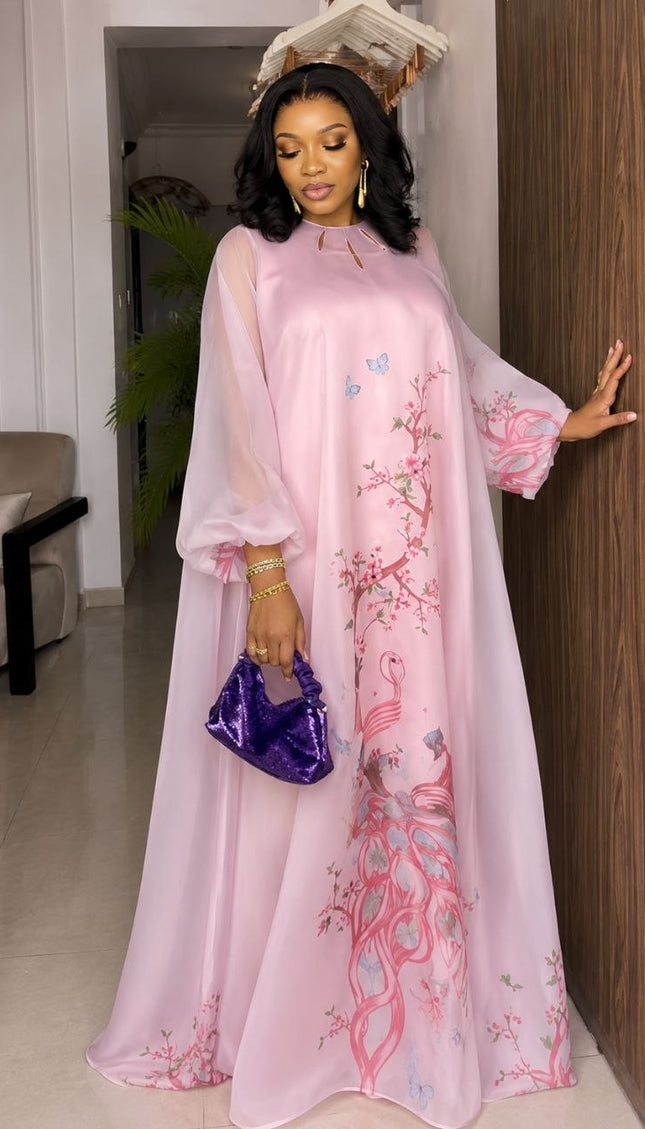 Pretty in Pink Floral Chiffon Kaftan Maxi Dress for Wedding Guest Birthday Party Brunch Cocktail Reception