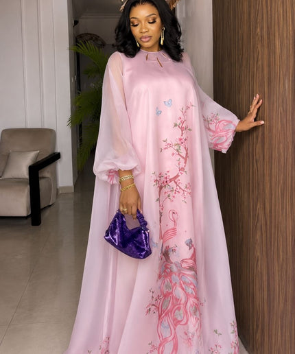 Pretty in Pink Floral Chiffon Kaftan Maxi Dress for Wedding Guest Birthday Party Brunch Cocktail Reception