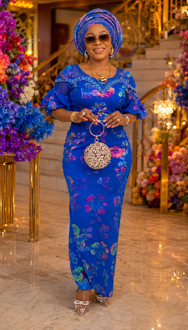 Stunning Blue Sequin Embellished Party Dress for Celebrant Birthday Party Wedding Guest Cocktail Reception