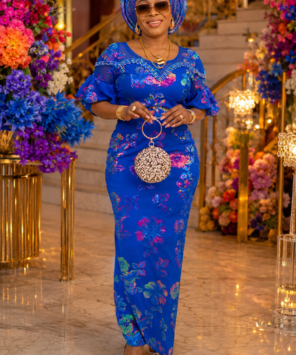 Stunning Blue Sequin Embellished Party Dress for Celebrant Birthday Party Wedding Guest Cocktail Reception