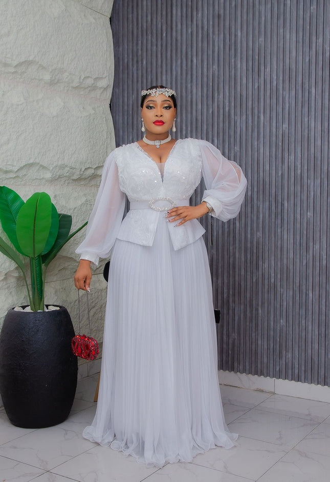 White Sparkly Sequin Slit Sleeve Maxi Dress | Wedding Guest Party Birthday Mother of The Bride