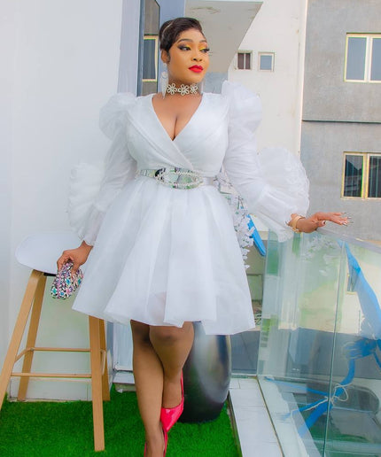 Plus Size Ruffle Sleeve White Birthday Dress Skater | Bridal Photoshoot Wedding Guest Ceremony