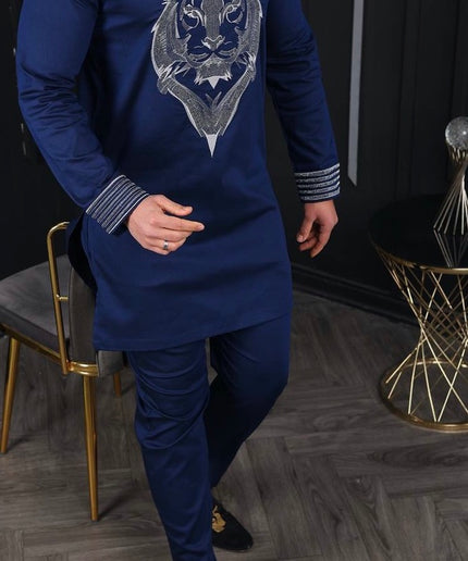 African Men's Outfit Embellished Embroidered Shirt Pants Cotton