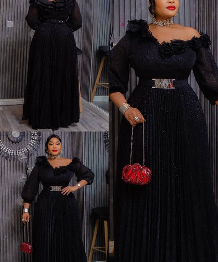Elegant Black One-Shoulder Ruffle Pleated Twirl A-Line Dress Mother of The Bride Formal Evening Gown Birthday Cocktail Dinner Party Anniversary Wedding Reception