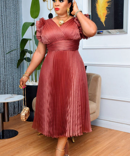 Ruffle Sleeve Pleated Dress | Wedding Guest Birthday Party Bridal Photoshoot Graduation