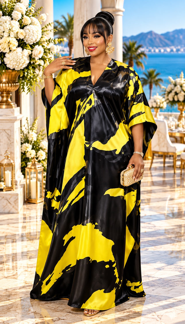 Luxury Yellow Brocade Kaftan Dress Bubu African Wedding Guest Attire Mother of The Bride Holiday Cocktail Party Outfit Floor-Length Formal Evening Gown Plus Size