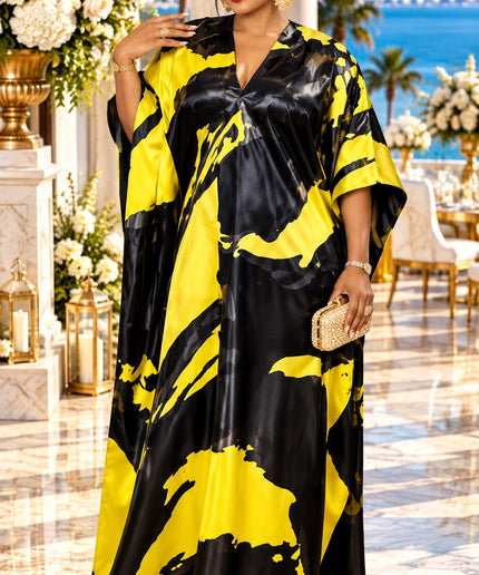 Luxury Yellow Brocade Kaftan Dress Bubu African Wedding Guest Attire Mother of The Bride Holiday Cocktail Party Outfit Floor-Length Formal Evening Gown Plus Size
