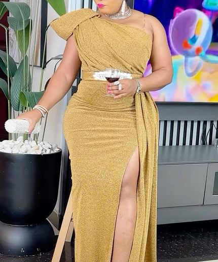 One Shoulder Draped Maxi Gown