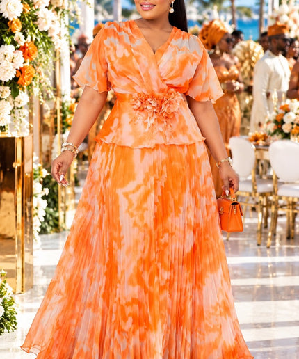 Fabulous Brown Floral Embellished Peplum Pleated Twirl Chiffon Maxi Dress for Wedding Guest Birthday Photoshoot Cocktail Party Church Anniversary