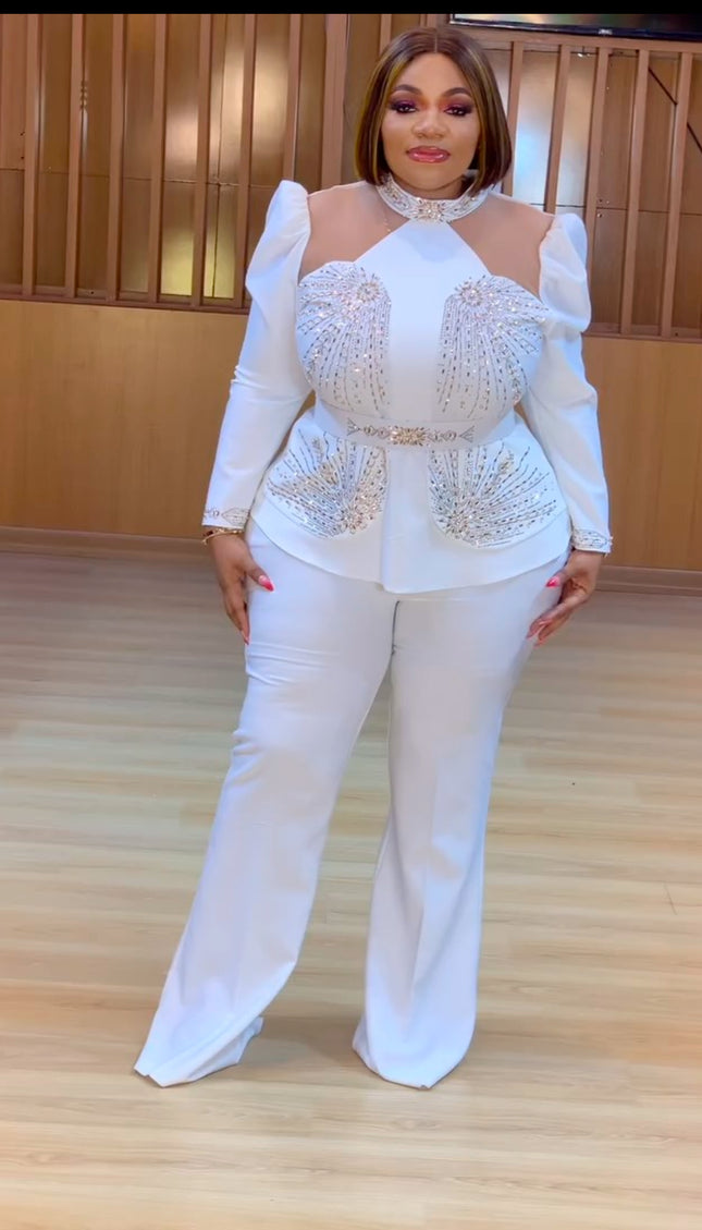 White Embellished Top and Pants | Birthday Party Ceremony Graduation Wedding Guest