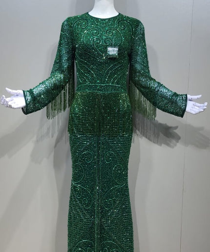 Crystal Fringe Beaded Gown | Wedding Guest Celebrant Mother of The Bride