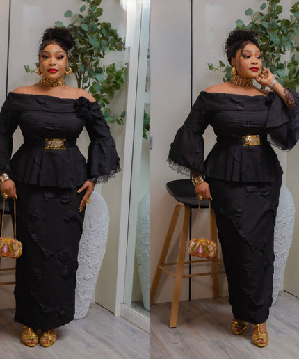 Elegant Purple Off-The-Shoulder 3D Flower Flare Sleeve Peplum Dress for Wedding Guest Birthday Photoshoot Cocktail Dinner Reception