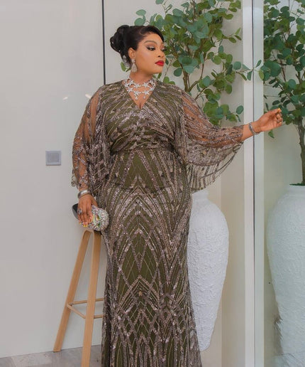 Black Embellished Cape Sleeve Maxi Dress, Beaded Formal Evening Attire: Mother of The Bride Wedding Cocktail Party
