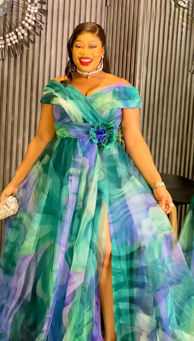 Pink Off-The-Shoulder Summer Wedding Guest Maxi Dress Rosette Plus Size Mother of The Bride A-Line Gown Birthday Party