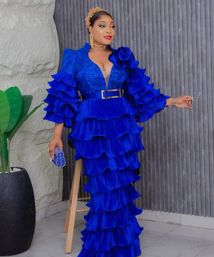Ruffle Wedding Guest Maxi Dress, Plus Size Mother of The Bride Mermaid Gown, Birthday Party Anniversary Cocktail