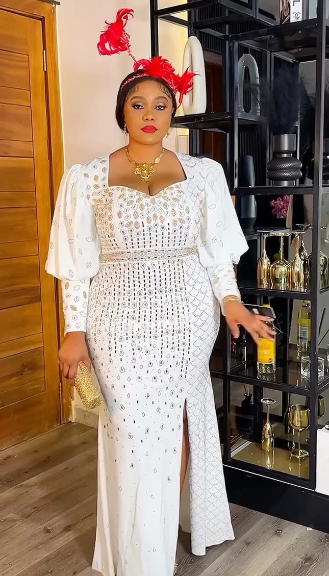 White Embellished Evening Gown | Wedding Guest Birthday Party Graduation