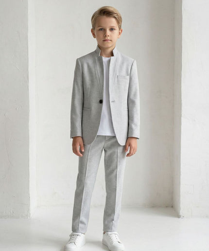 Boys' Sporty Suit 3-Piece Set, Blazer White T-Shirt & Pants: Graduation Outfit, Wedding, Birthday Party Photoshoot Formal Special Occasion
