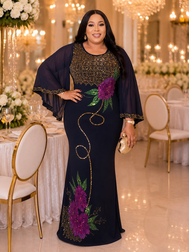 Sparkly Rhinestone Flare Sleeve Kaftan Dress African Wedding Guest Outfit Birthday Cocktail Reception Party Attire