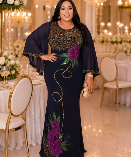 Sparkly Rhinestone Flare Sleeve Kaftan Dress African Wedding Guest Outfit Birthday Cocktail Reception Party Attire
