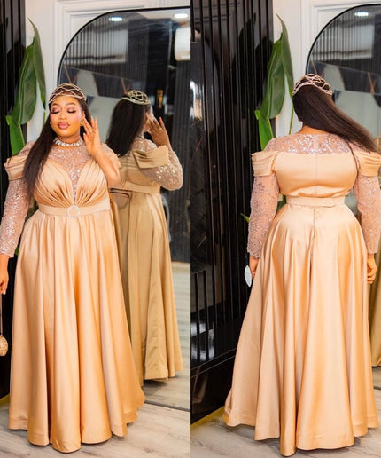Off The Shoulder Sequin Wedding Guest Dress, Plus Size Mother of The Bride A-Line Gown, Curvy Dresses for Birthday Gala Party Anniversary Graduation