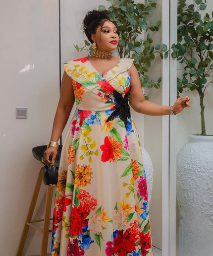 Red Floral Sequin Applique Maxi Dress for Wedding Guest Cocktail Party