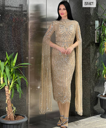 Embellished Cape Sleeve Gown | Wedding Birthday Prom