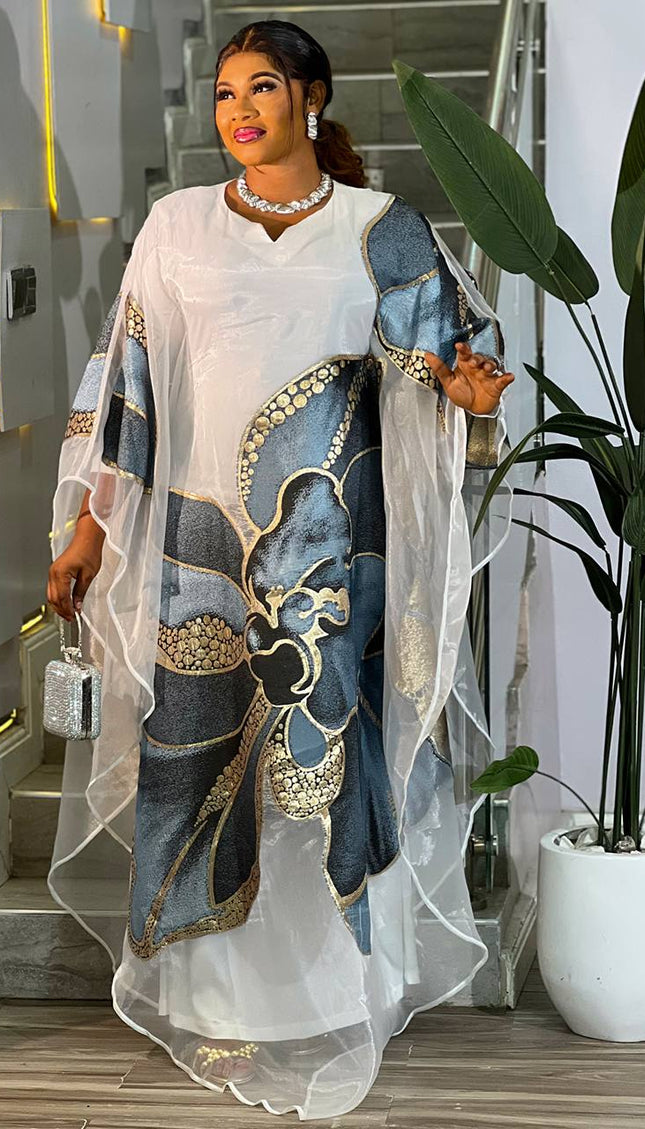 Classy White Floral Brocade African Bubu Wedding Attire Formal Evening Kaftan Dress for Mother of The Bride Birthday Cocktail Party