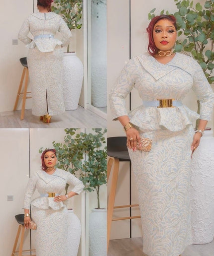 Metallic Gold Brocade Peplum Maxi Dress for Wedding Guest Mother of The Bride