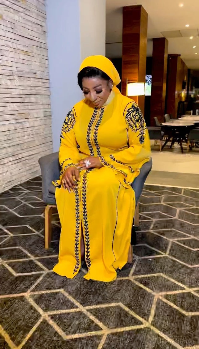 Gold Kaftan and Scarf Embellished Rhinestones