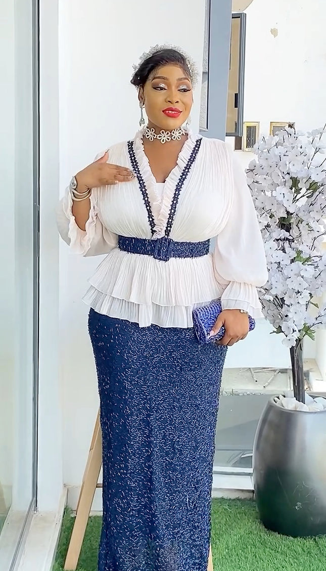 Ruffle Beaded Embellished Dress | Mother of The Bride Wedding Guest Fashion Celebration Graduation