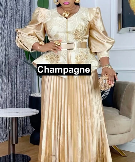 Embroidered Sequin Pleated Party Dress
