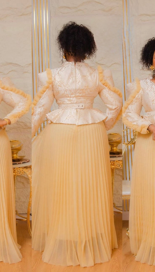 Magenta Pink Wedding Guest A-Line Dress, Peplum Ruffle Sleeve Mother of The Bride Maxi Gown Plus Size Evening Wear